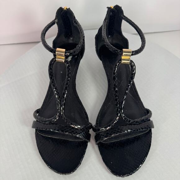 Isola Elin Black Croco-Embossed Faux Leather Sandals Sz 8.5M Resort Summer Night - Picture 2 of 8